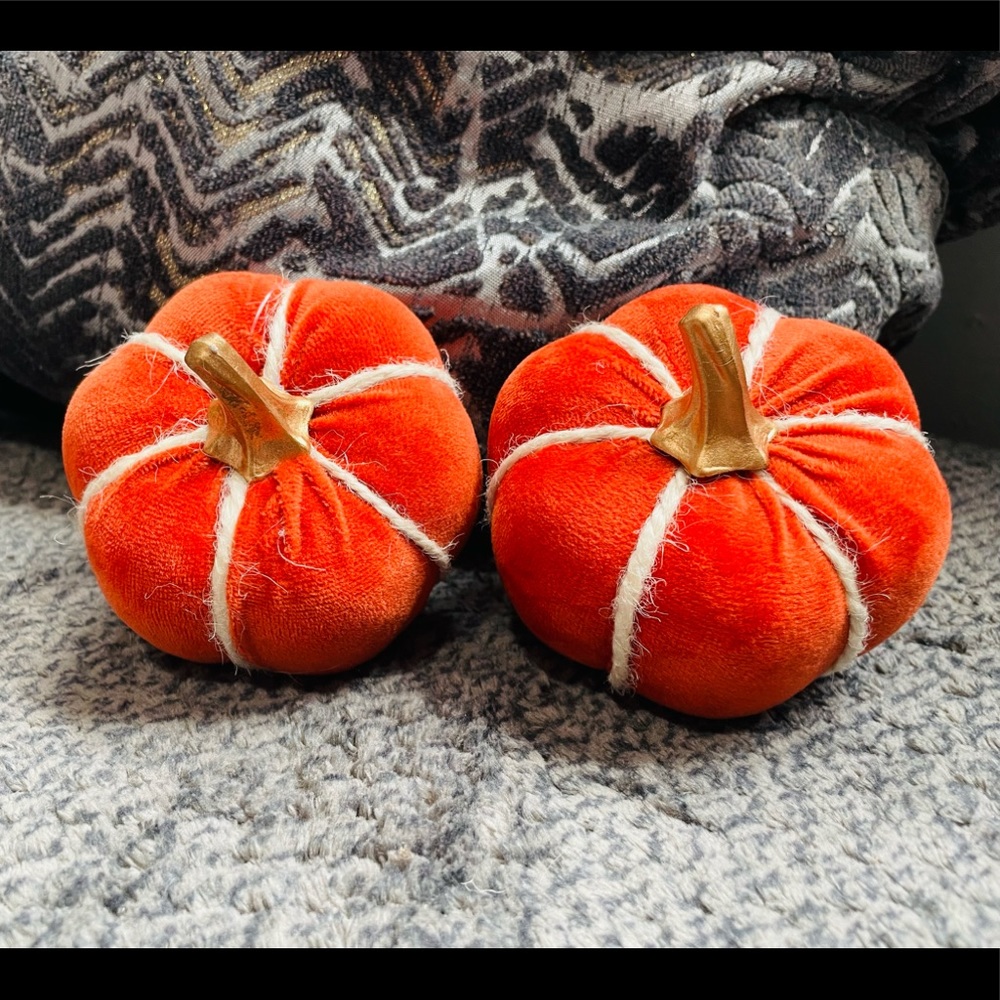2 small orange pumpkins.
